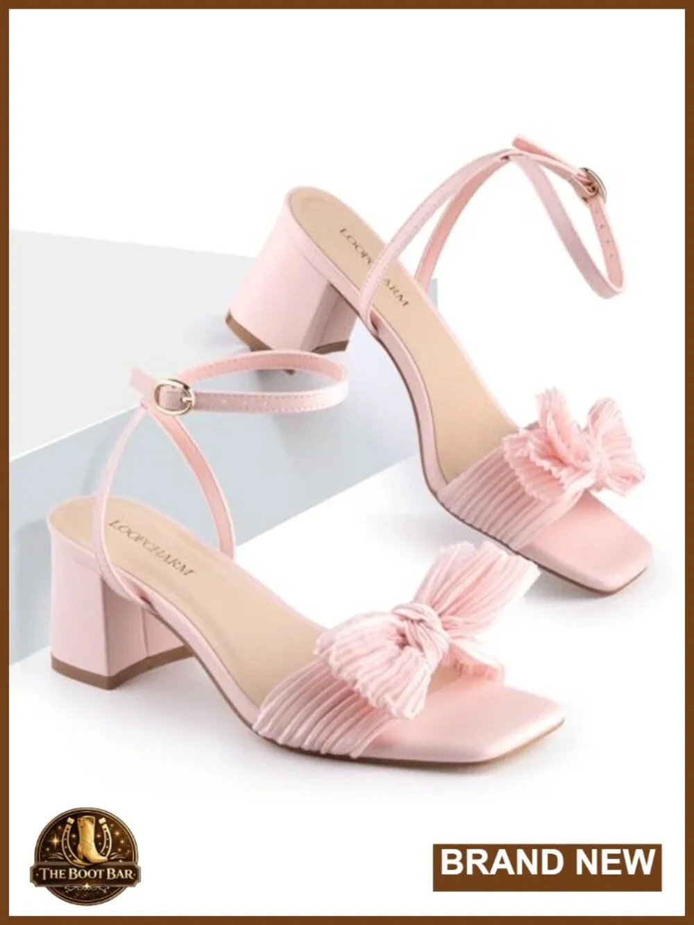 Women's Bow Knot Block Heel Square Open Toe Ankle Strap Sandals Faux Leather